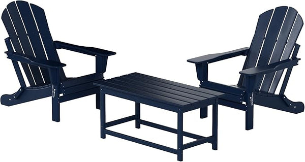WO Home Furniture Adirondack Chairs Table Set of 3 PCS Outdoor Folding Chairs Coffee Table Weather/UV Resistant for Lawn - Photo 1