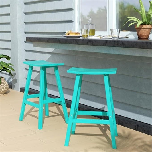 Costaelm All-Weather Bar Stools Set of 2, 29" Height Outdoor Bar Stools, Adirondack Poly Patio Bar Stool for Patio, Deck, Kitchen Counter and Garden, Turquoise