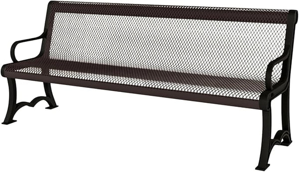 COATEDOUTDOORFURNITURE Coated Outdoor Furniture Heavy-Duty Outdoor Bench Thermoplastic Coated, Expanded Metal, Commercial-Grade Garden Bench, Made in America (Portable with Back, 4 Ft, Brown)