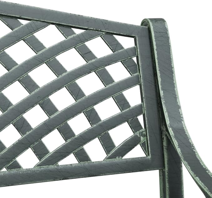 Vintage Garden Bench Green Cast Aluminum and Cast Iron Standard Outdoor Seating with Floral Design for Patio Balcony Relaxation Durable Comfortable