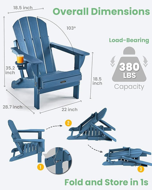 Ciokea Folding Adirondack Chair 2 Pack+ Adirondack Outdoor Side Table 1 Pack (Royal Blue)