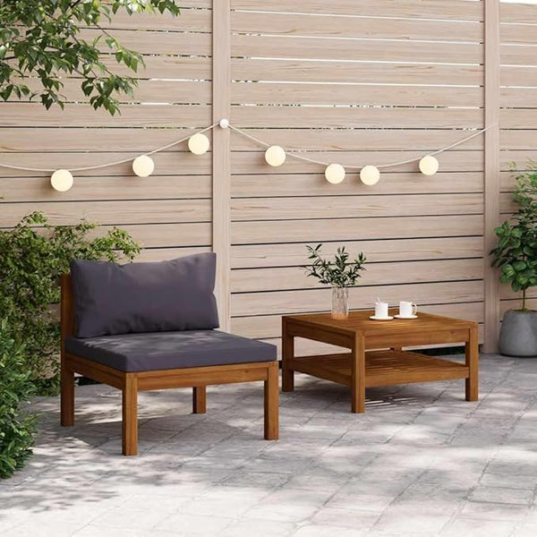 Outdoor Loveseat Acacia Wood Patio Couch 27.2 x 25.6 x 13.8 in Dark Grey Modular Sectional for Garden Balcony Living - Photo 1
