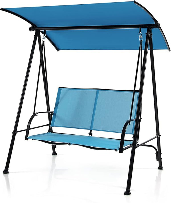 Tangkula 2 Person Porch Swing, Patio Swing with Adjustable Canopy, Comfortable Fabric Seat & Heavy-Duty Steel Frame - Photo 1