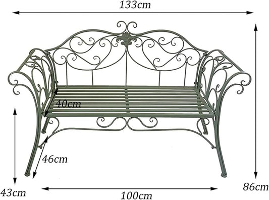 Park Bench Patio Garden Bench Backyard Benches, Metal Garden Bench, Country Wrought Iron Double Chair Bench, Villa Garden Courtyard Decor, Park Outdoor Bench with Backrest (Color : White)