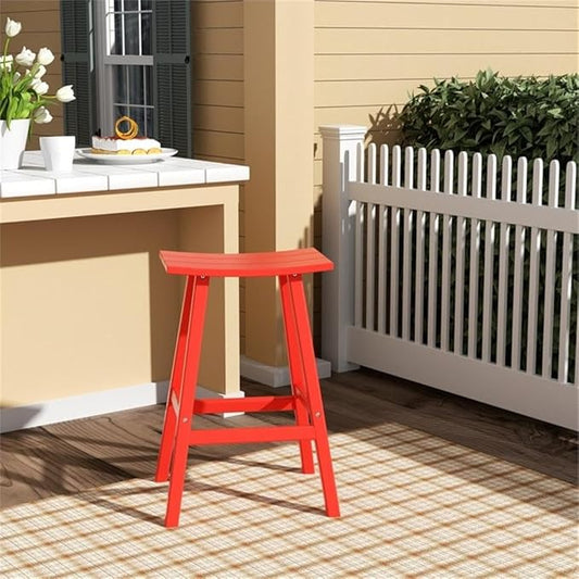 Costaelm All-Weather Outdoor Bar Stools, 29" Height Patio Stools & Bar Chairs, Adirondack Poly Patio Bar Stool for Patio, Deck, Kitchen Counter and Garden, Red