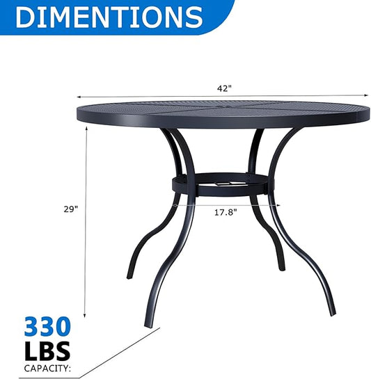 42'' Outdoor Patio Dining Table with Adjustable Umbrella Hole, Mesh Tabletop Round Table, Heavy Duty 400lbs Capacity, for Deck, Balcony, Bistro, Black