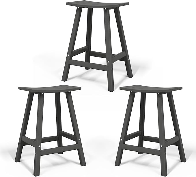 Costaelm All-Weather Bar Stools Set of 3, 29" Height Outdoor Bar Stools, Adirondack Poly Patio Bar Stool for Patio, Deck, Kitchen Counter and Garden, Gray