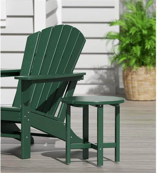 Costaelm Round Outdoor Side Tables, Adirondack Patio Tables for Outside, HDPE Patio End Table Weather Resistant, Balcony Table for Pool, Seaside, Backyard, Porch, Indoor Companion, Dark Green