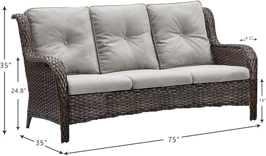 HUMMUH Outdoor Furniture 4 Pieces Patio Furniture Set Wicker Outdoor Sectional Sofa with 2 Patio Chairs,Coffee Table(Grey/Blue)