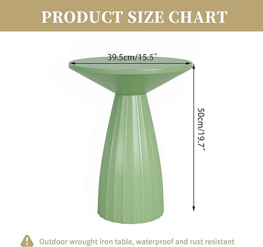 Metal Small Patio Table, Round Outdoor Side Table, Outdoor Accent Patio End Table, for Garden, Pool, Yard, Balcony, Living Room, Deck, Weather Resistant, No Assembly, Green