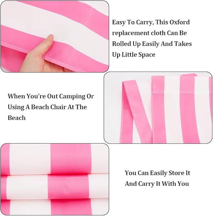 GORGECRAFT 1pcs Beach Sling Chair Replacement Lawn Chair Webbing Hot Pink and White Stripes Chair Oxford Cloth 435 * 1165mm Outdoor Patio Foldable Chaise Lounge Chair Fabric
