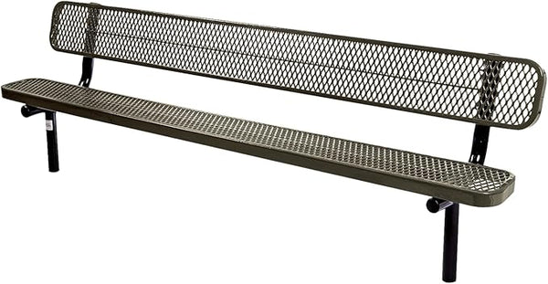 COATEDOUTDOORFURNITURE Heavy-Duty Outdoor Bench Thermoplastic Coated, Expanded Metal, Commercial-Grade Seating, Made in America (Inground with Back, 8 Ft, Textured Gold Vein)