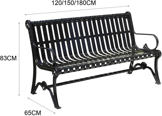 2-3 Seater Metal Garden Bench, All-Weather Park Bench Chair with Backrest, Outdoor Furniture Leisure Porch Seating for Balcony, Backyard, Lawn and Poolside