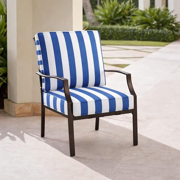 BrylaneHome Bh Outdoor Performance 2-Section Deep Seating Cushion - Bright Cobalt Cabana - Photo 1