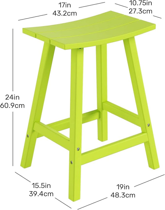 Costaelm All-Weather Bar Stools Set of 3, 24" Height Outdoor Bar Stools, Adirondack Poly Patio Bar Stool for Patio, Deck, Kitchen Counter and Garden, Lime