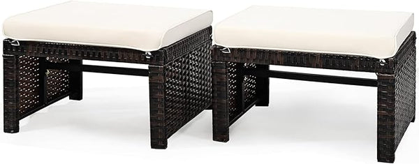 Tangkula 2 Pieces Patio Rattan Ottomans, All Weather Outdoor Footstool Footrest Seat with Soft Cushion, Hidden Zipper - Photo 1