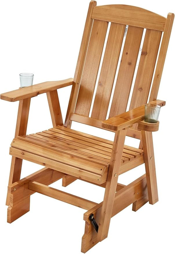 HOMREST Wooden Patio Glider Chair with Cup Holders Heavy Duty 700LBS Outdoor Rocking Chair with Ergonomic Deep - Photo 1