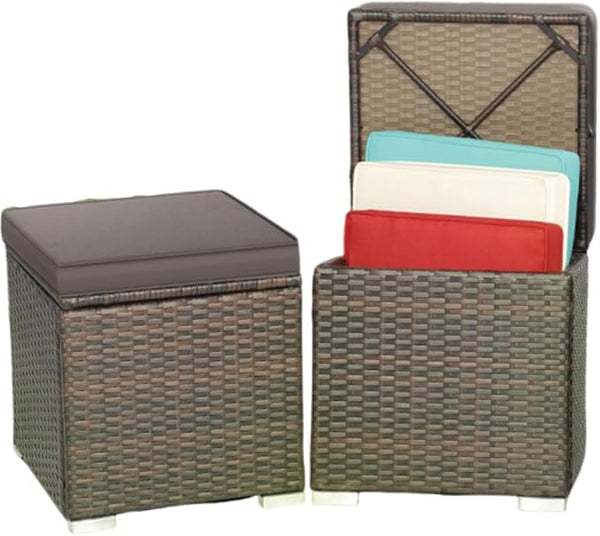 MEDIMALL Patio Wicker Ottoman Set of 2, Multipurpose Outdoor Footstool w/Removable Cushions, Rattan Side Table w/Storage - Photo 1
