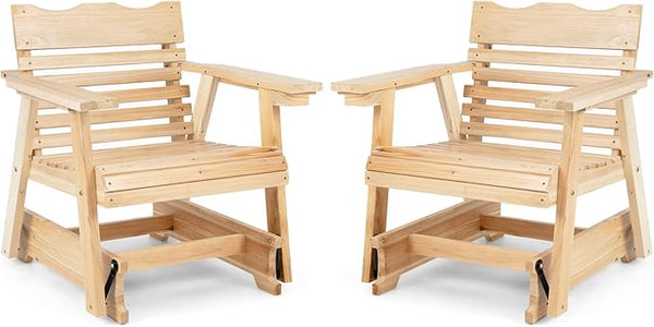 Giantex Outdoor Glider Rocking Chair - Set of 2 Wood Porch Rocker with High Back, Widened Armrests, Curved Seat - Photo 1