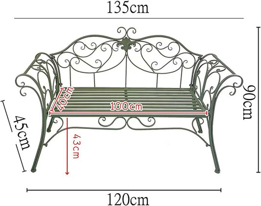 Retro Outdoor Bench Rustic Metal Garden Bench 2 People Outdoor Bench Garden Bench Front Porch Furniture Patio Lawn Yard Park, Indoor and Ourdoor Decor(Green)