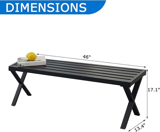 Backless Outdoor Bench, Metal Patio Bench, Garden Bench for Front Porch, Backyard and Deck, Black