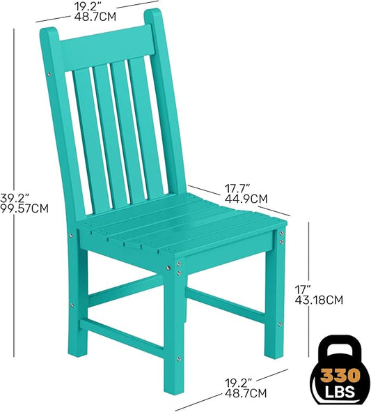 Costaelm Armless Outdoor Chair, Patio Adirondack Chair, HDPE Poly Lumber Waterproof Restaurant Bistro Kitchen Dining Chair for Outside Porch Backyard Garden, Turquoise