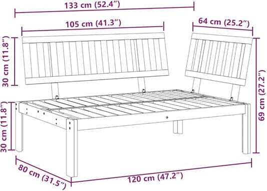 Pallet Sofa Natural Wood Solid Acacia Wood Medium Modular Deck Couch Poolside Seating for Patio Balcony