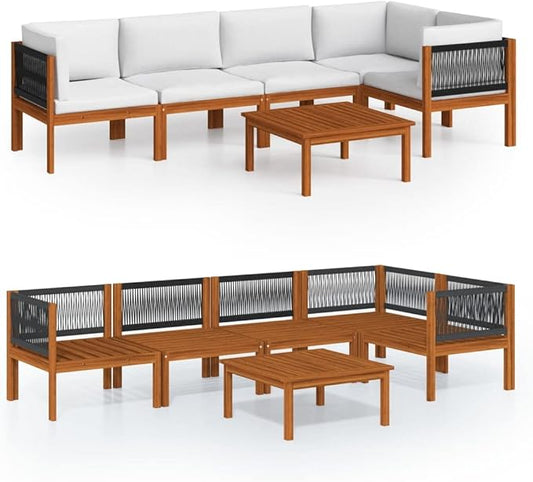 6-Piece Acacia Wood Garden Lounge Set with Modular Configuration and Weather-Resistant Cushions for Outdoor Patio, Balcony, or Sunroom Comfort