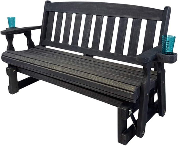 Amish Heavy Duty 800 Lb Mission Pressure Treated Porch Glider with Cupholders (4 Foot, Semi-Solid Black Stain) - Photo 1