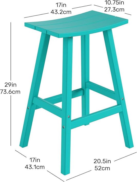 Costaelm All-Weather Bar Stools Set of 3, 29" Height Outdoor Bar Stools, Adirondack Poly Patio Bar Stool for Patio, Deck, Kitchen Counter and Garden, Turquoise