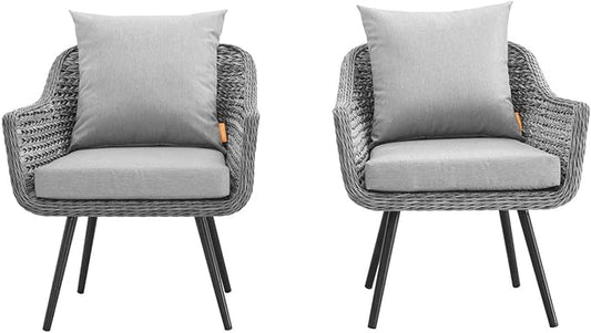 Modway EEI-3176-GRY-GRY-SET Endeavor Armchair Outdoor Patio Wicker Rattan Set of 2, 2 Living Armchairs, Gray