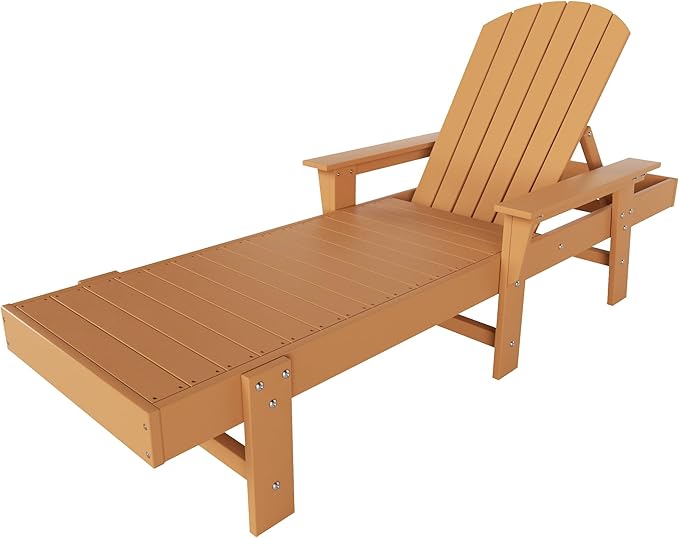WestinTrends Dylan HDPE Outdoor Patio Poly Adirondack Reclining Chaise Lounge with Arms, Teak