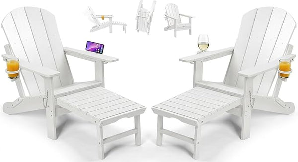 PASAMIC Folding Adirondack Chairs Set of 2 with Retractable Ottoman, 5-Position Adjustable Backrest - Photo 1