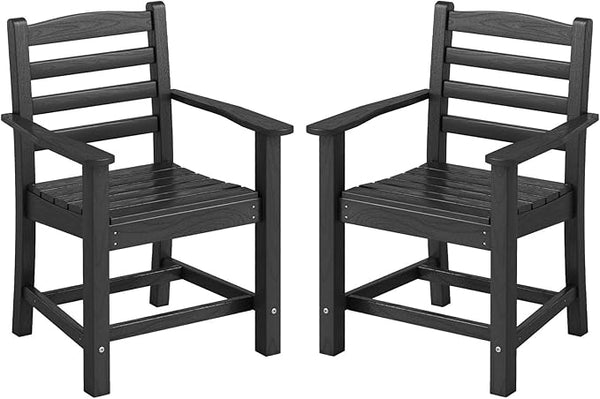 Tangkula Patio Dining Chairs Set of 2, HDPE All Weather Outdoor Chair w/Wide Armrests, Curved Seat, Wood Grain - Photo 1