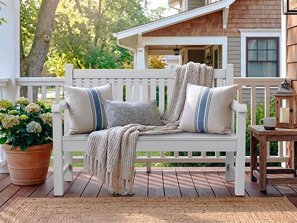 Psilvam 2-Person Poly Lumber Outdoor Bench with 700 Lbs Weight Capacity – Weatherproof Garden Seating for, Balcony Porch & Park, All-Weather Fade-Resistant Patio Furniture (White)