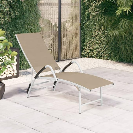 Extra High Cream Adjustable Armrests Sun Lounger Outdoor Textilene Aluminum Frame 76 x 23.8 x 37.8 in Modernes Design for Garden Patio Poolside
