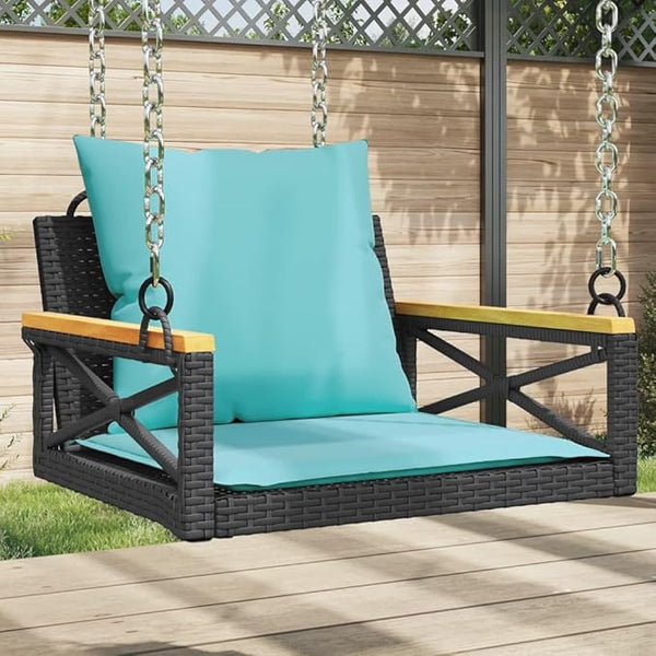 Patio Swing Bench Black and Blue, 4 Cushions Outdoor Hammock-Style Seat with Weather-Resistant Fabric for Garden, Patio - Photo 1