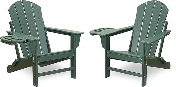 FOOWIN Folding Adirondack Chair Set of 2, HDPE Adirondack Chairs with Cup Holder - Photo 1