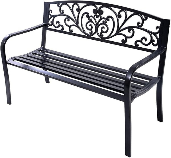 ReunionG 50" Patio Garden Bench Loveseats Park Yard Furniture Vintage Floral Garden Cast Iron Patio Porch Chair - Photo 1