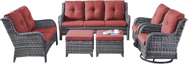 Rilyson Wicker Patio Furniture Set - 6 Piece Rattan Outdoor Sectional Conversation Sets with 2 Rocking Swivel Chairs - Photo 1