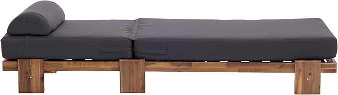 LUMISOL 78.8” Outdoor Patio Chaise Lounge Chair Set, Acacia Wood Adjustable Recliners with Headrest & Retractable Side Tray for Poolside, Garden, Bench, Coffee Table Not Include, Dark Grey