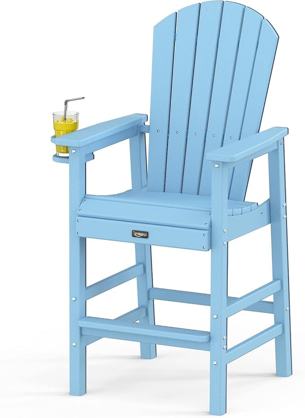 VINGLI Tall Adirondack Chair, All-Weather Plastic Adirondack Chair with Cup Holder Heavy-Duty Outdoor Barstools for - Photo 1