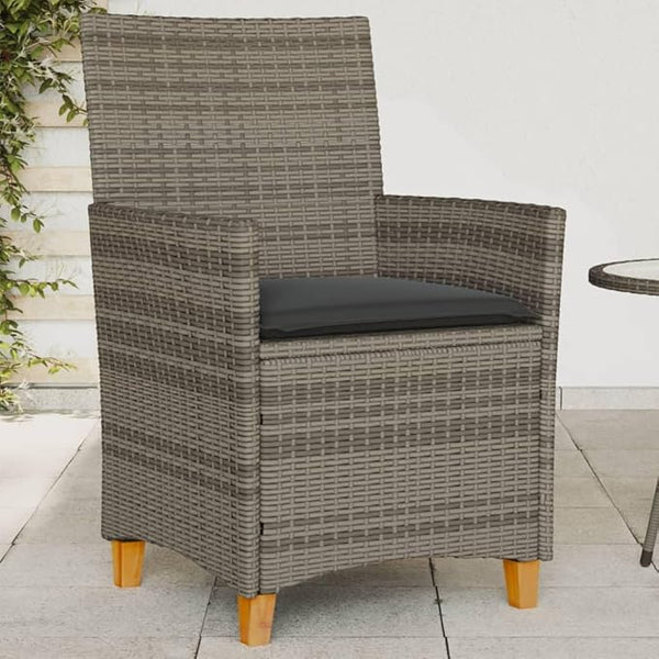 Patio Chairs with Cushions 2 pcs Gray Poly Rattan&Solid Wood, Suitable for patios, Gardens, Balconies - Photo 1