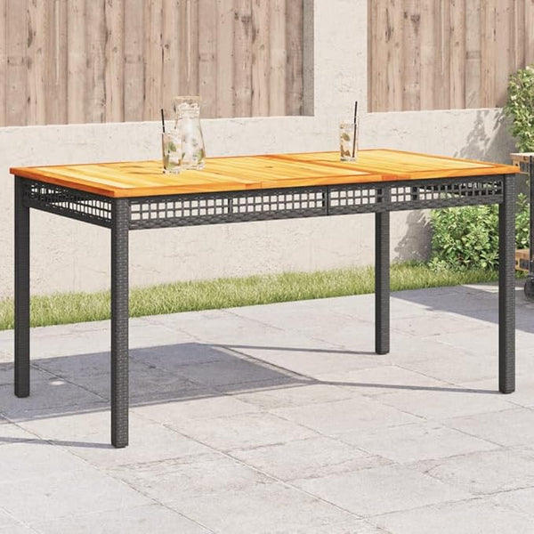 Contemporary Rectangular Garden Table Black and Brown Outdoor Dining Set with Acacia Wood Top and Poly Rattan Seating - Photo 1