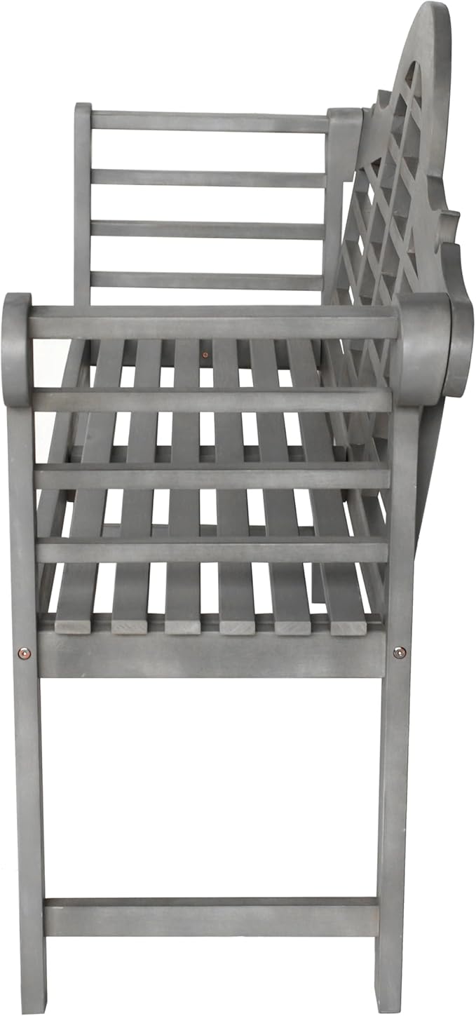 JONATHAN Y BNH103B Lutyens 51.2" 3-Seat Arched 600-Lbs Support Acacia Wood Outdoor Garden Patio Bench for Garden, Lawn, Backyard, Pool, Deck, Beach, Firepit, Gray