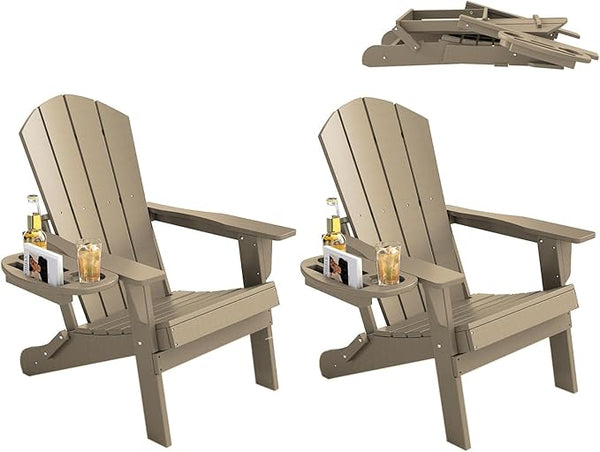 FOOWIN Folding Adirondack Chair Set of 2, HDPE Adirondack Chairs with Cup Holder - Photo 1