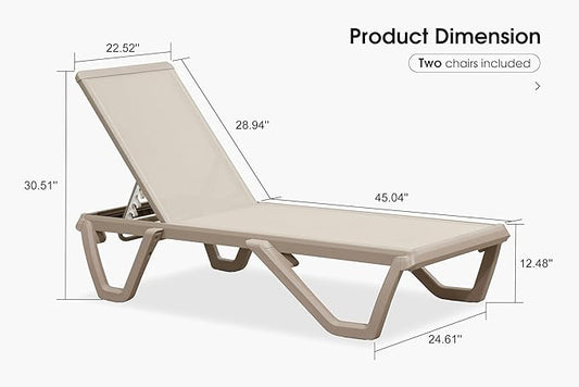 PURPLE LEAF Outdoor Chaise Lounge Chair Set of 2 Pool Lounge Chair with Champagne Aluminum Plastic Stackable Patio Lounge Chair for Poolside Sunbathing Beach Deck Yard, Beige
