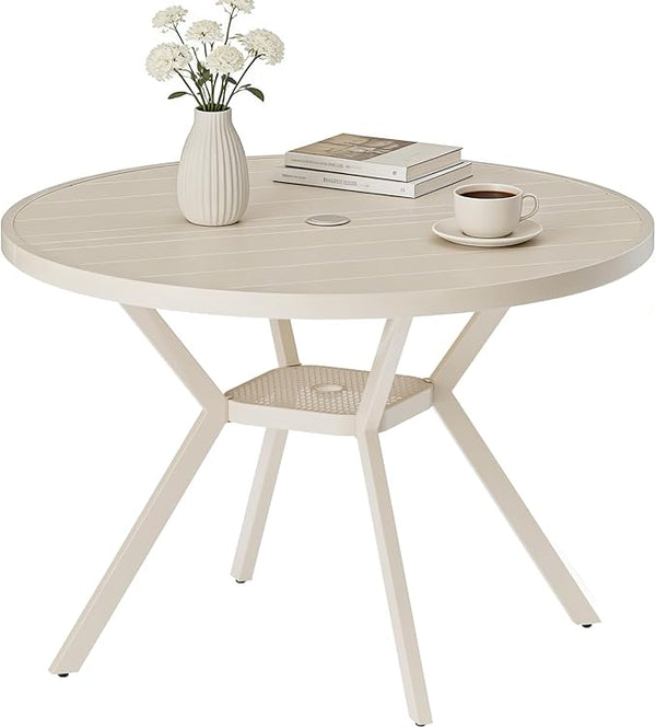 42" Outdoor Patio Table Dining Table, All Weather Metal Round Patio Table with Adjustable Umbrella Hole - Photo 1
