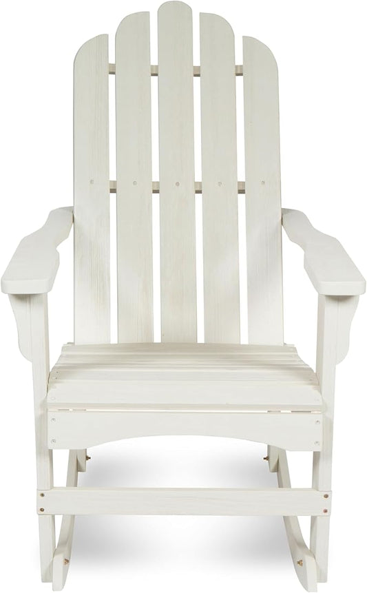 Shine Company Marina Adirondack Porch Rocker, Indoor Outdoor Wood Rocking Chair, Eggshell White