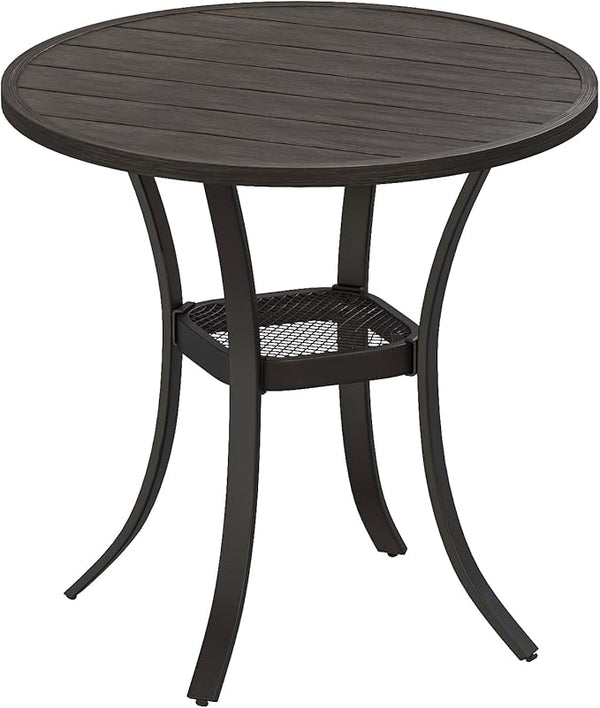 VICLLAX Round Patio Dining Table, Metal Outdoor Bistro Table with Storage Shelf for Balcony Garden Deck, 27.6" Ash Grey - Photo 1